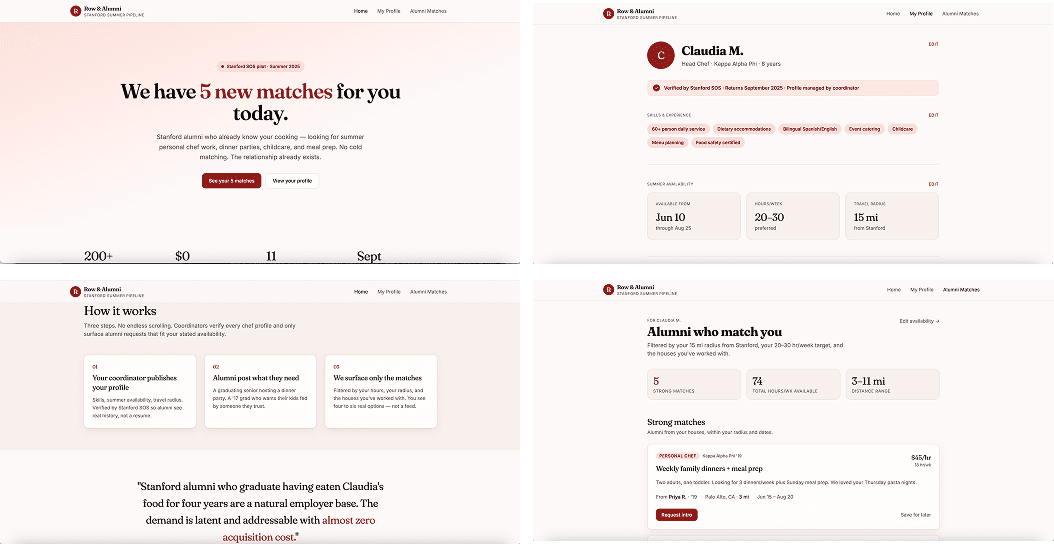 Alumni Chef Pipeline prototype: alumni matched to chefs they already know