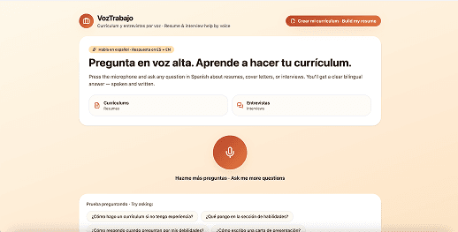 Voz Trabajo prototype: Spanish voice assistant that builds a resume