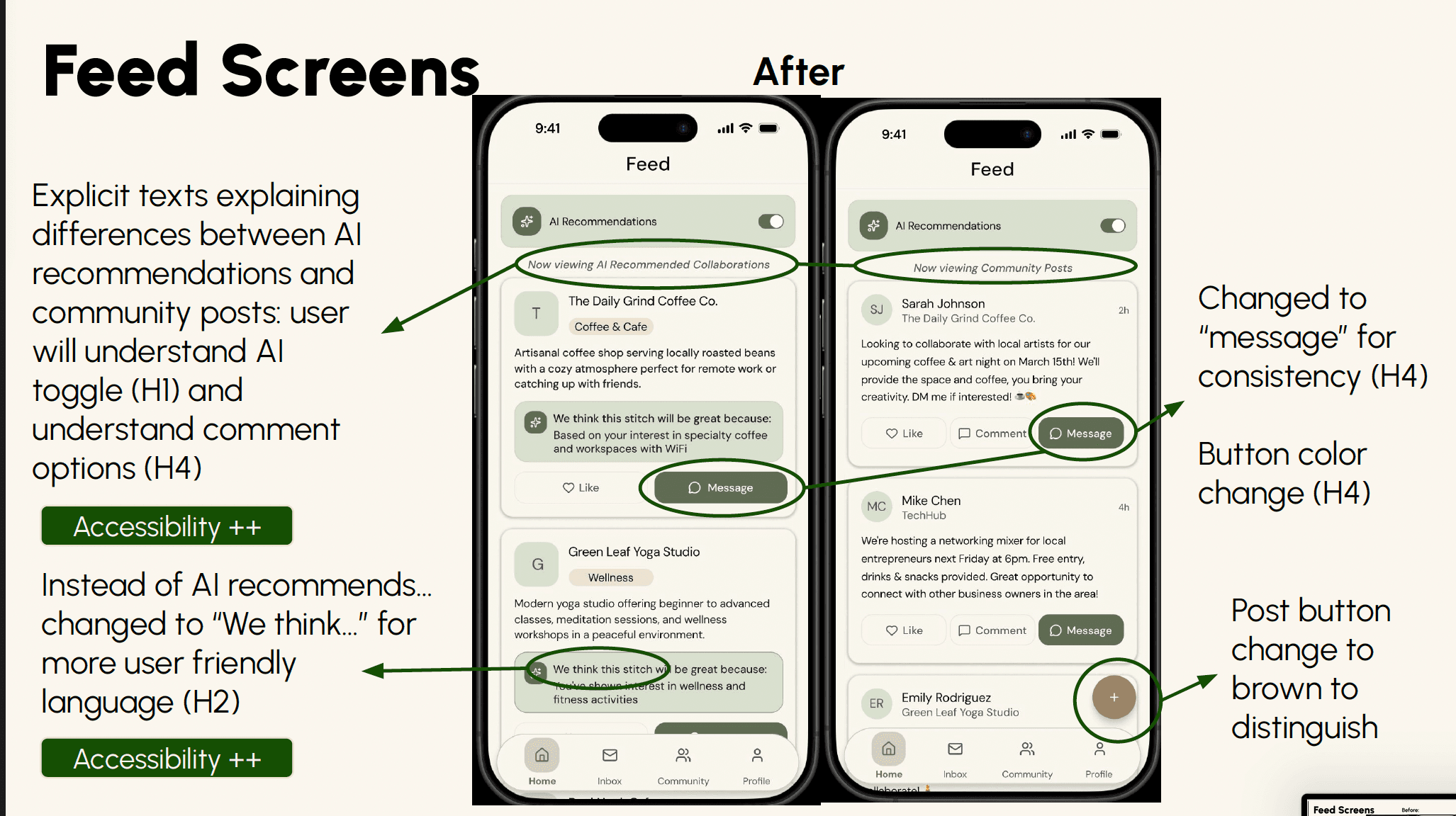 Stitch feed screens after hi-fi — Sev 3 issues addressed