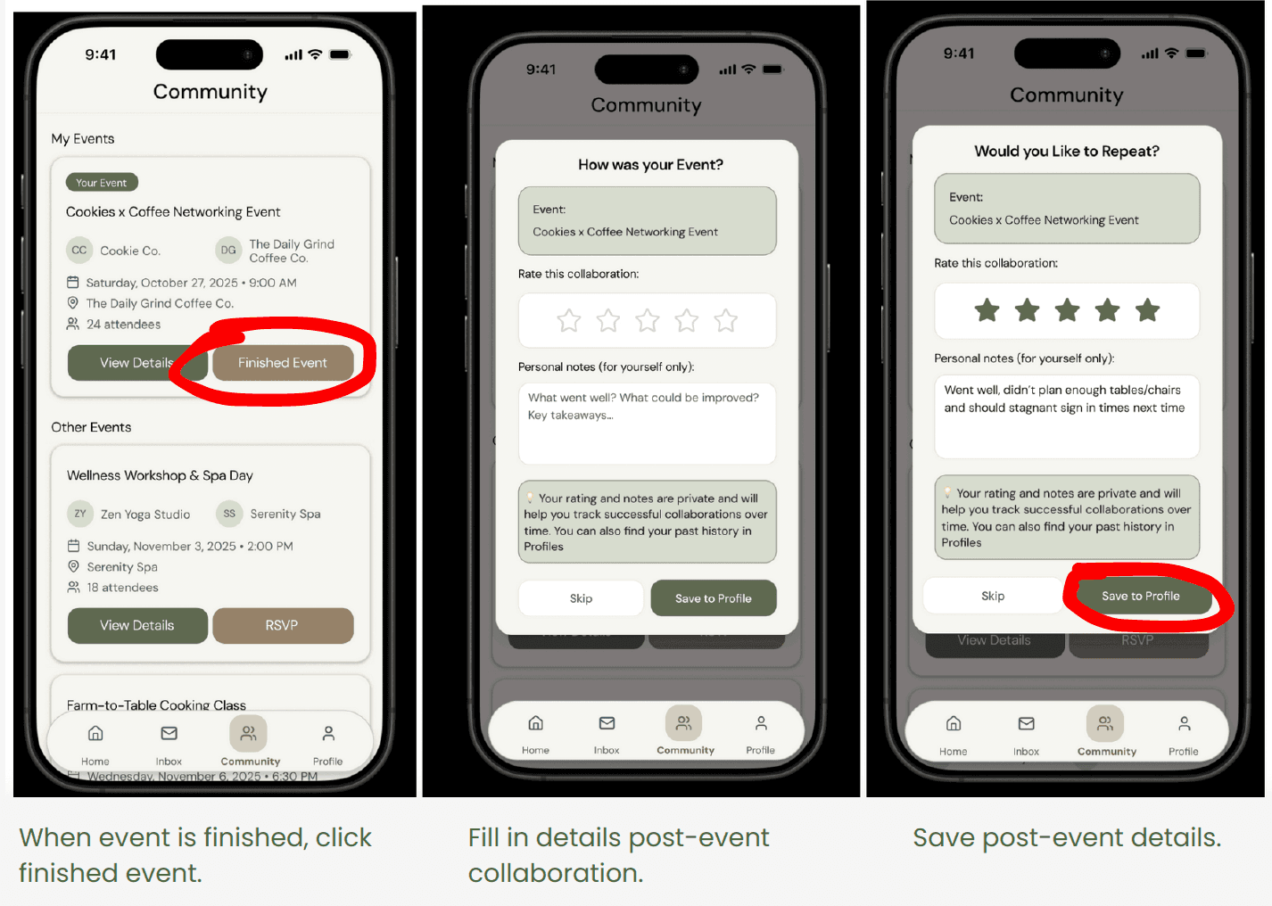 Med-fi Figma screens for the complex task — collaborating on an event multiple times