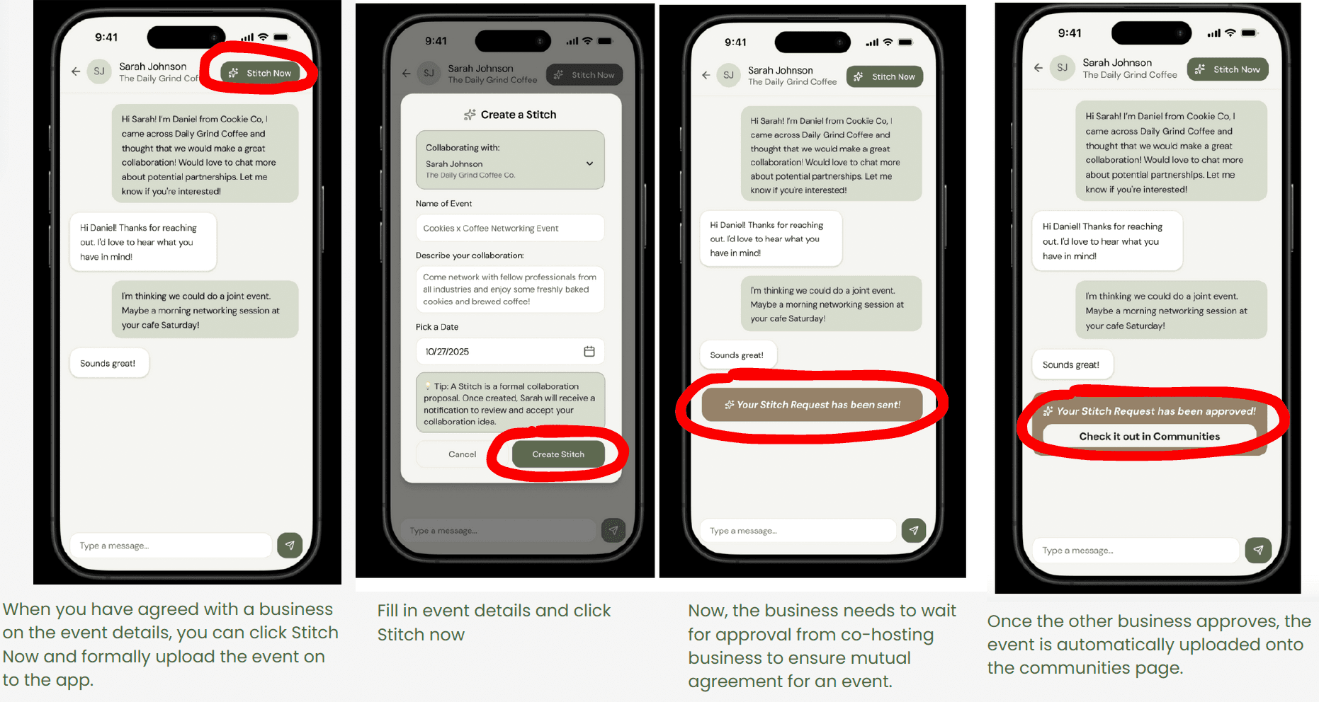 Med-fi Figma screens for the medium task — posting an event to collaborate
