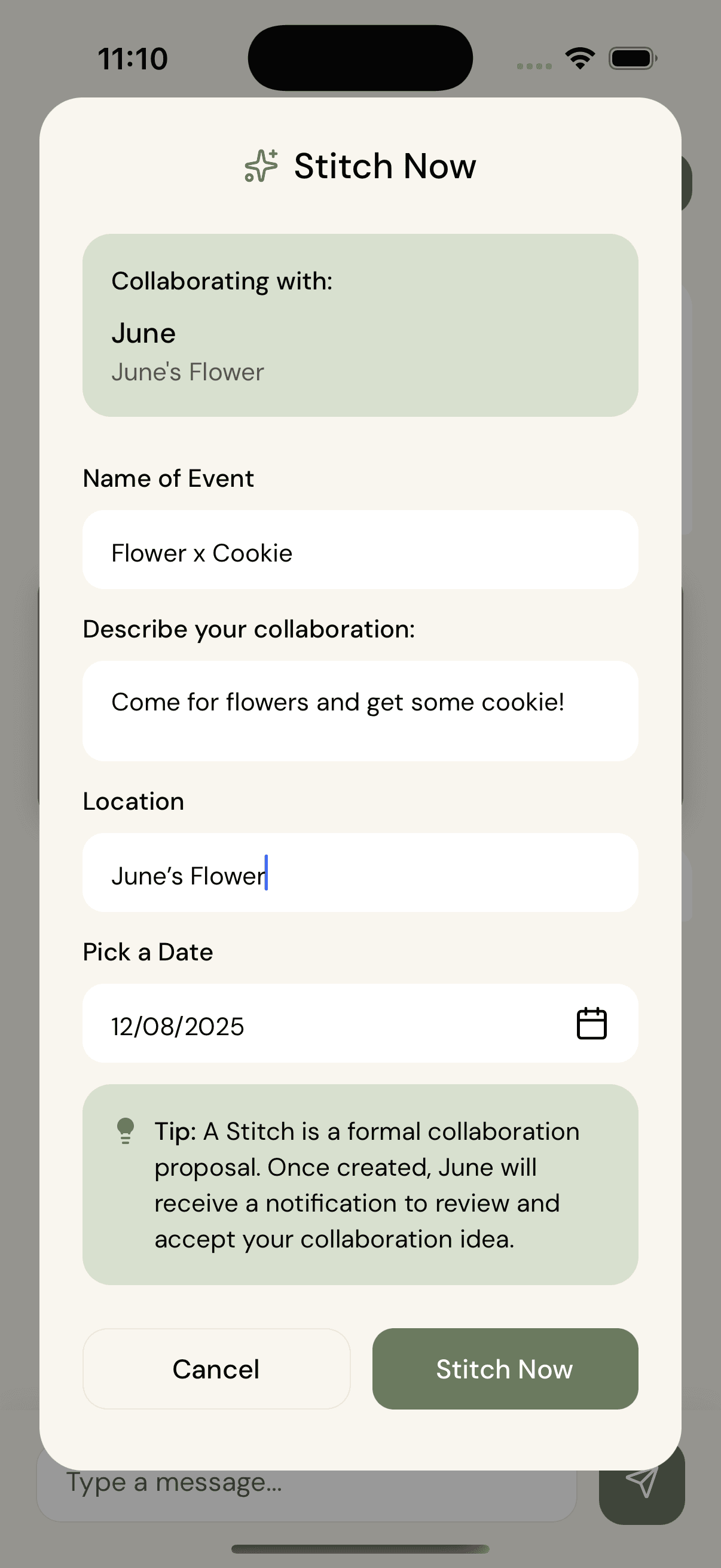 Stitch app — create a collaboration
