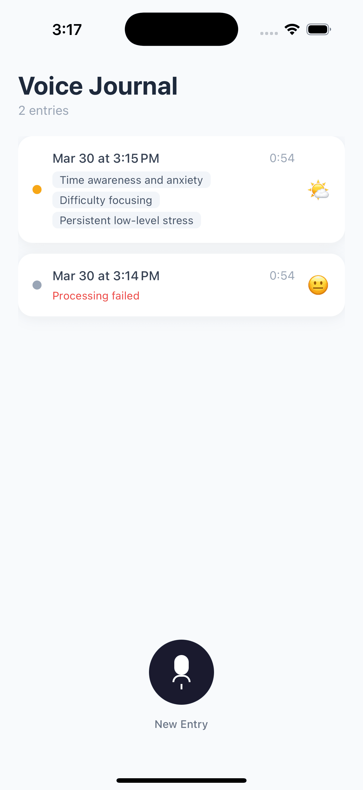 Voice Journal POC, screen 1