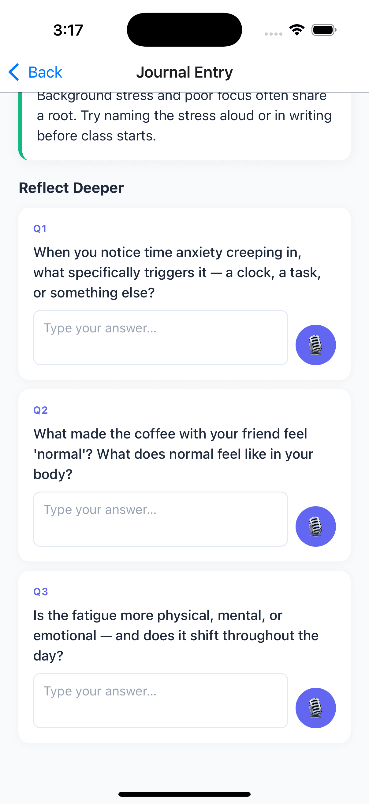 Voice Journal POC, screen 2