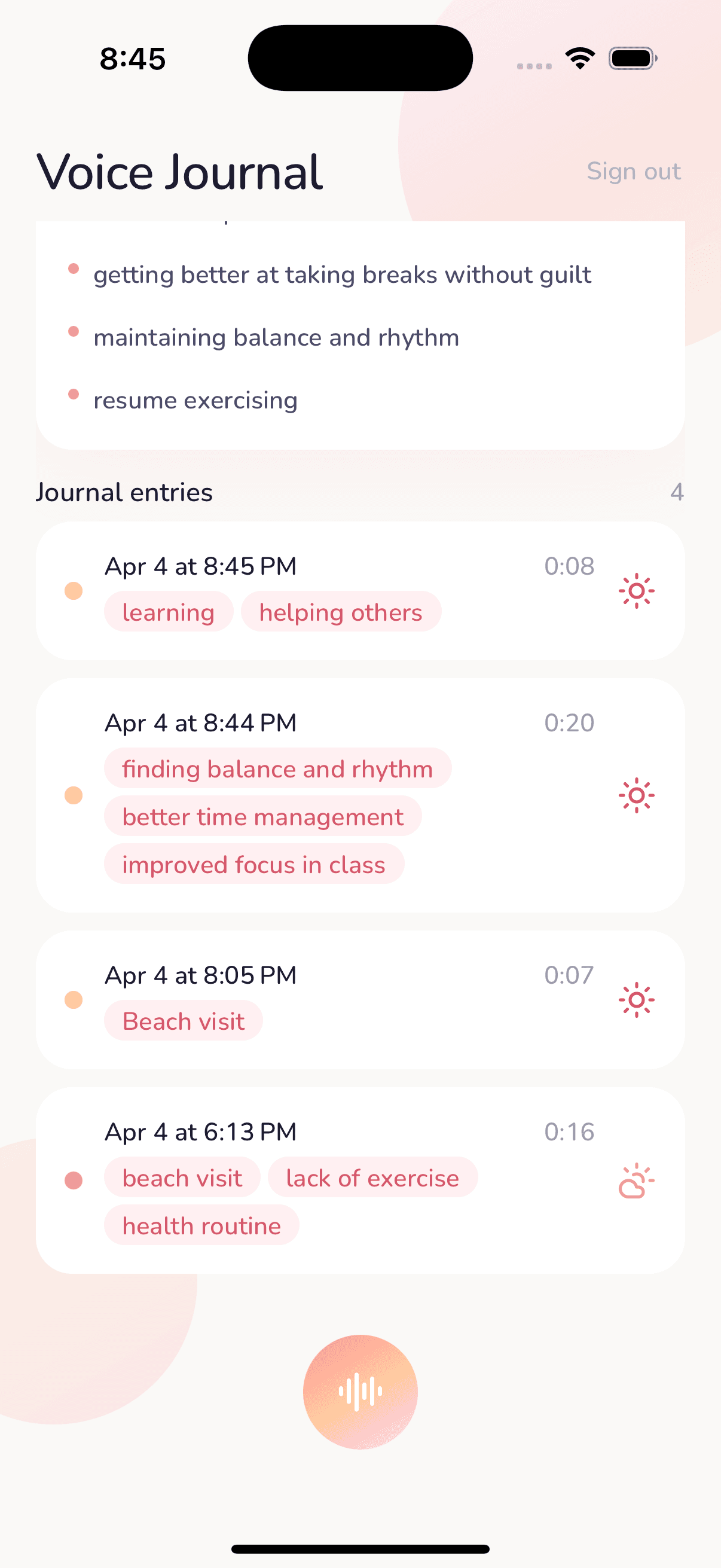 Voice Journal final follow-up