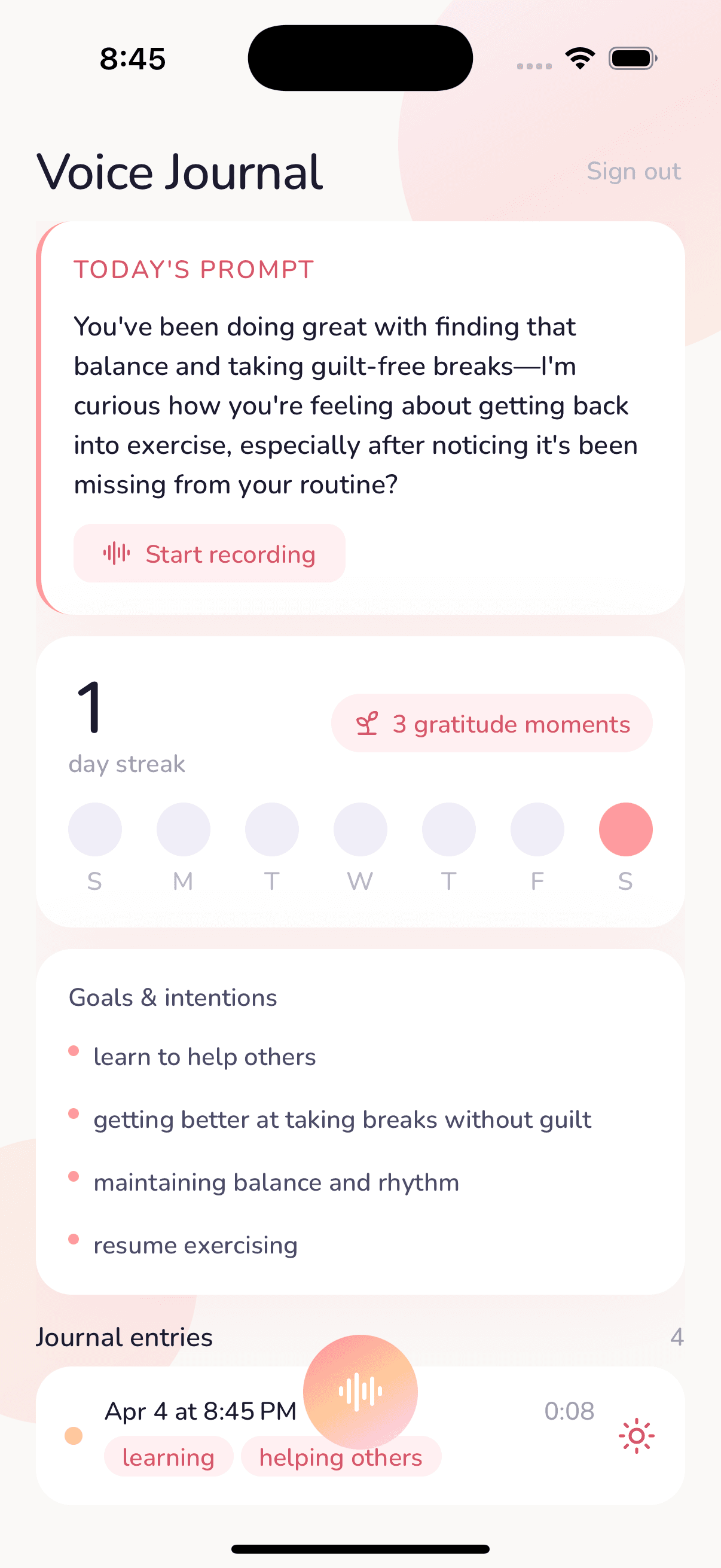 Voice Journal final answers