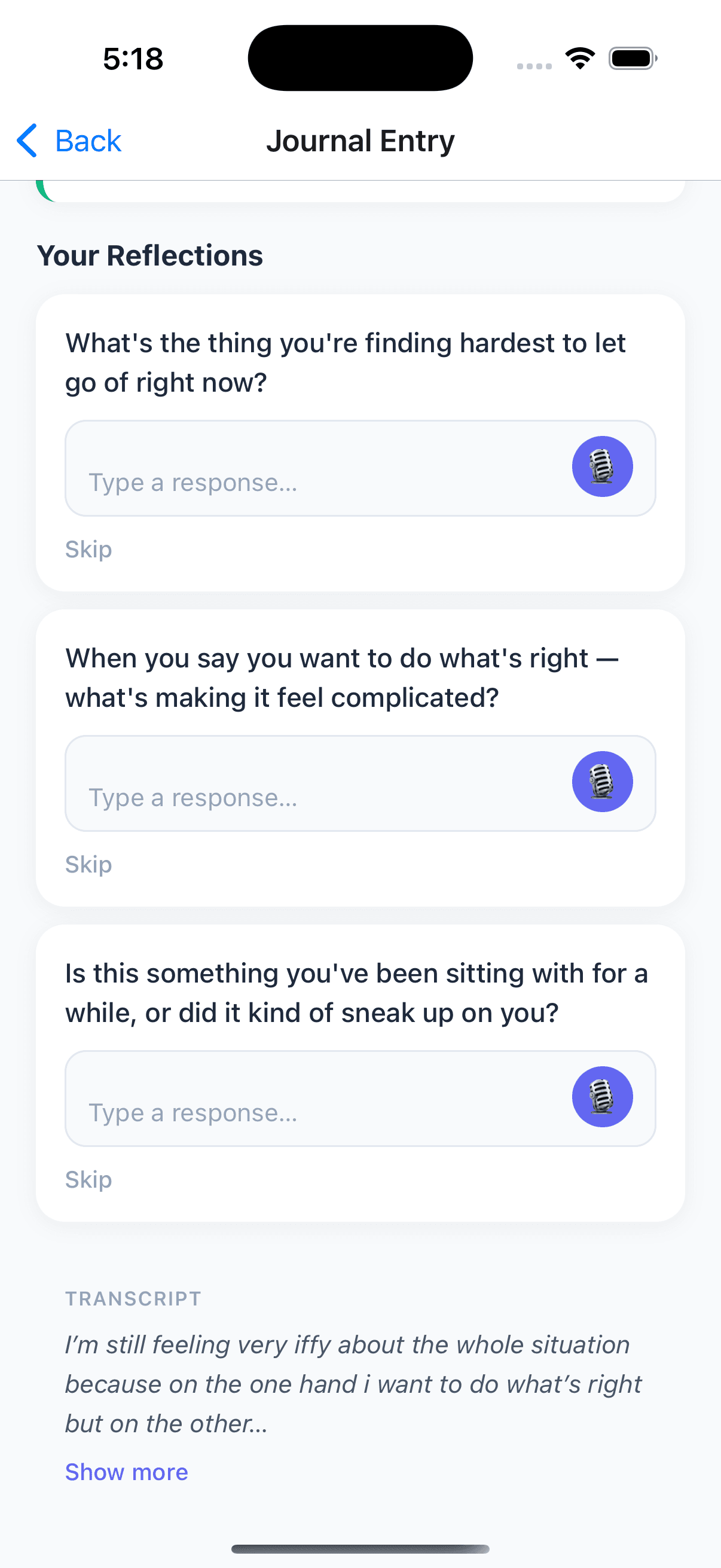 Voice Journal V2, screen 1