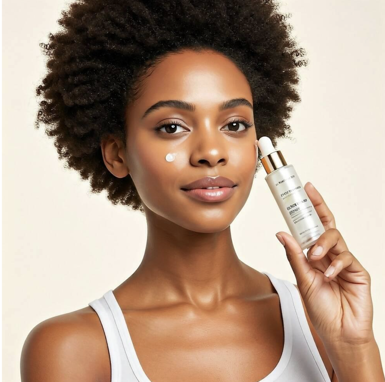 AI-generated beauty portrait — woman holding product